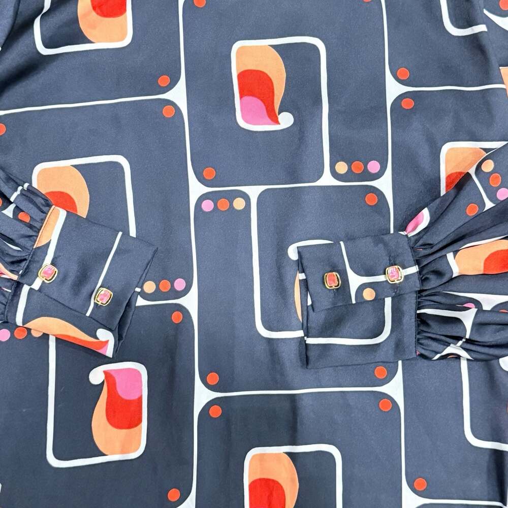 Womens ZARA High Neck Satin Effect Geometric Print Blouse - Picture 3 of 6